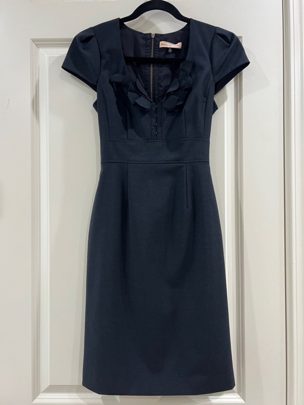 Rebecca Taylor Wool‑Blend Ruffle Front Zip Dress – Navy – Size 0